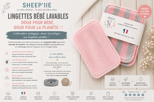 Lingettes Bébé Lavables en Éponge de Bambou et Micro-Polaire | Sheep'iie