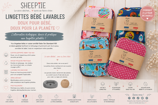 Lingettes Bébé Lavables en Coton Oeko-Tex et Micro-Polaire | Sheep'iie